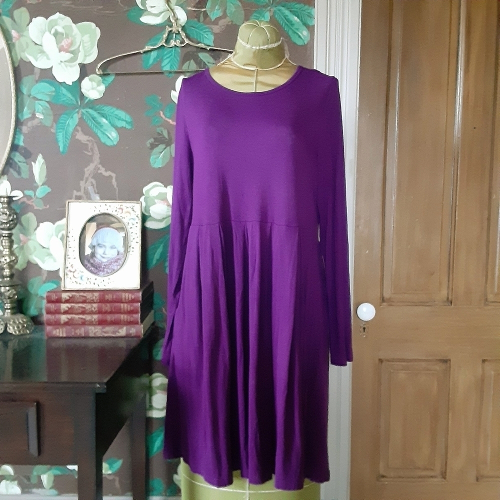 Purple Long Sleeve Mid Length Dress Size Large